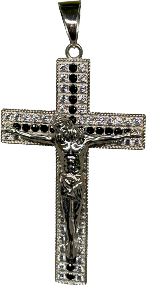 Cruz de 8cms repleta de piedra con Cristo montado